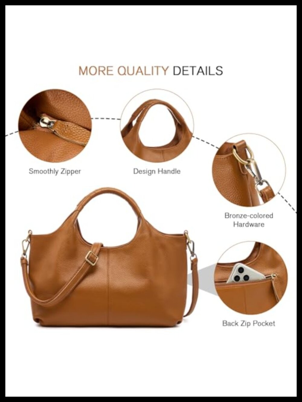 Genuine Leather Satchel Handbag with Detachable Strap, Top Handle Ladies Purse - Picture 4 of 5